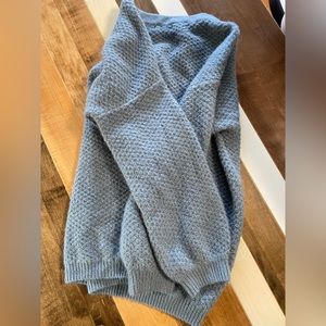 Blue fuzzy maternity sweater. Perfect for fall and winter